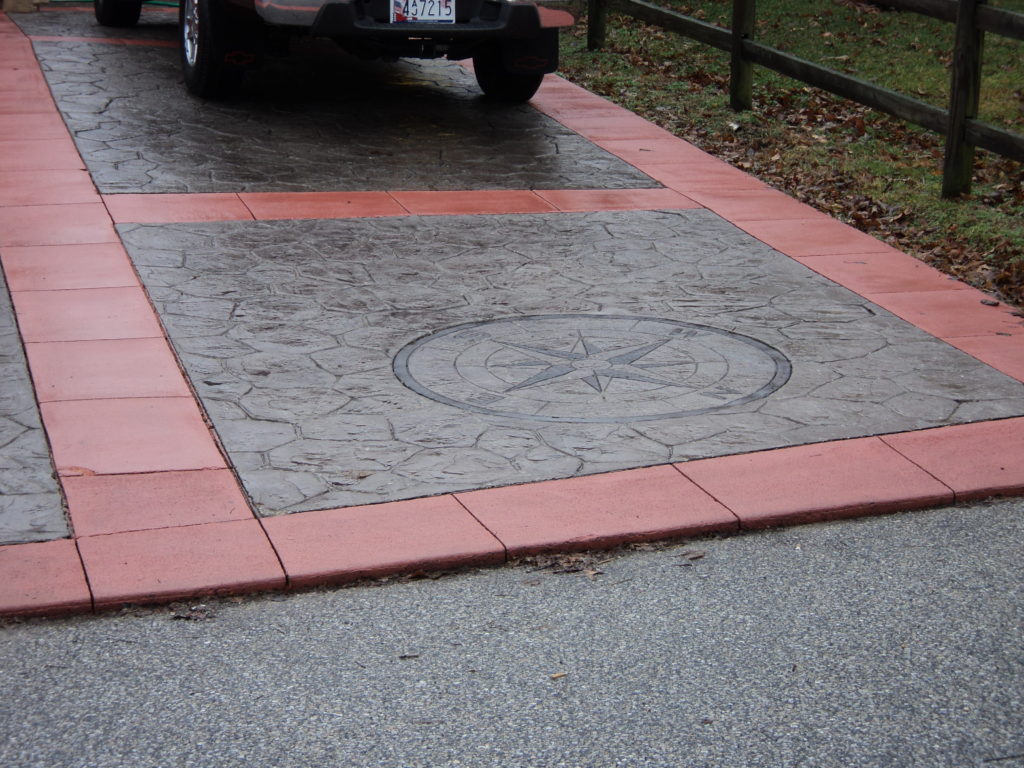two toned stamped concrete, concrete design